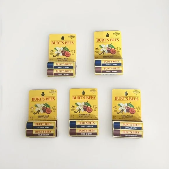Burt's Bees 100% Natural Lip Balm, Wild Cherry and Vanilla Bean Blister pk of 5