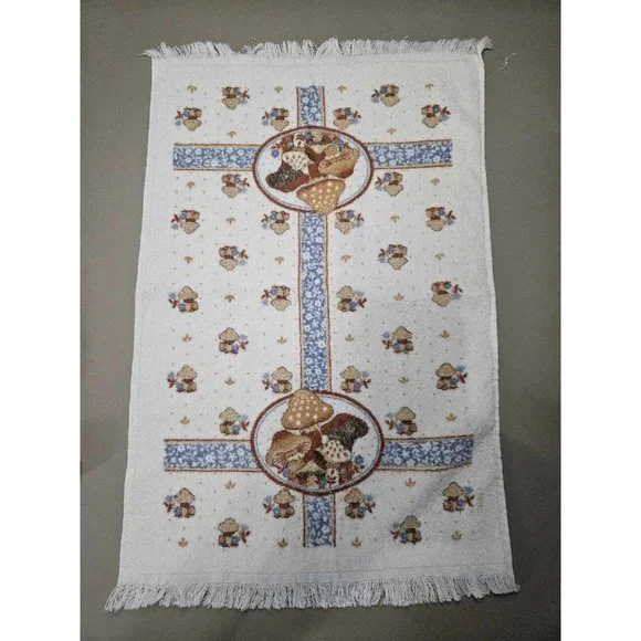 Vintage Mushrooms Hand Dish Kitchen Towel With Fringe Made In USA