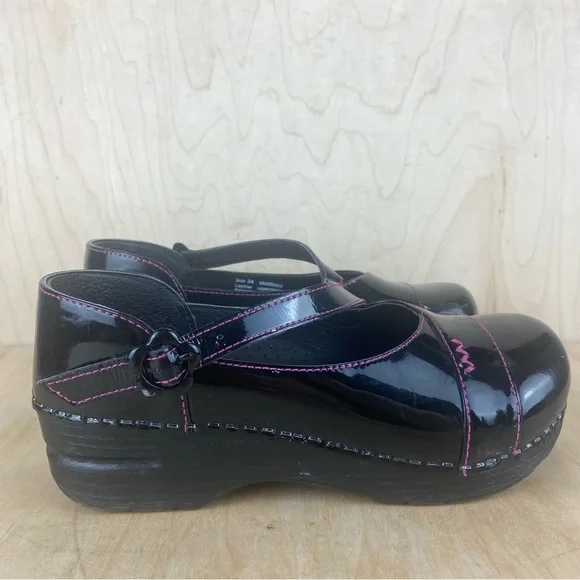 Dansko Youth Girls Black Pink Leather Mary Jane Shoes Size 34