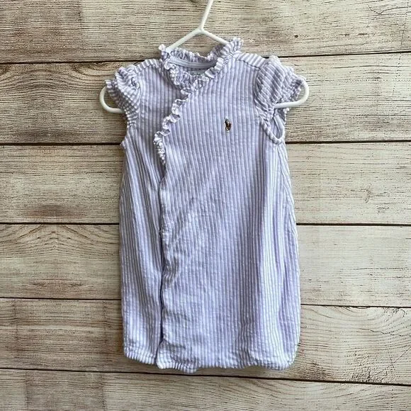 RALPH LAUREN SOFT KNIT ROMPER‎ IN LAVENDER AND WHITE STRIPES