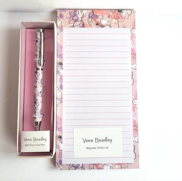 Vera Bradley Magnetic Notepad and Ball Point Pen Set Pink Anemone Water…