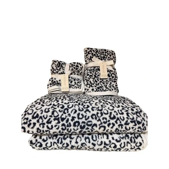 8pc Rachel Zoe Leopard Cheetah Animal Print Bath Hand Washcloth Towel Set NEW