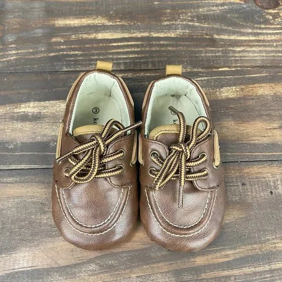 Koala Baby Boys Size 3 Slip On Brown Boat Shoes