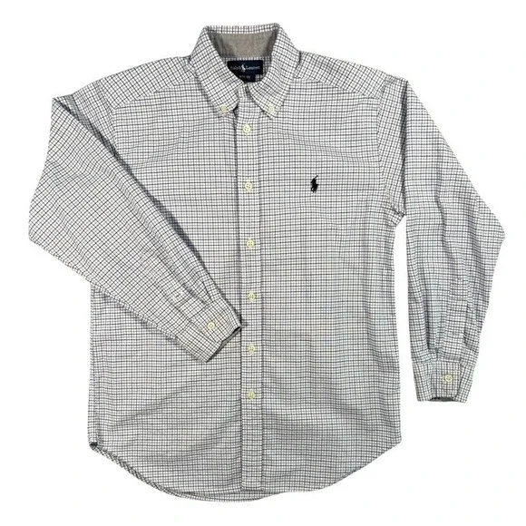 Ralph Lauren Boys Blue White Tattersall Check Button Down Shirt Size M 10-12