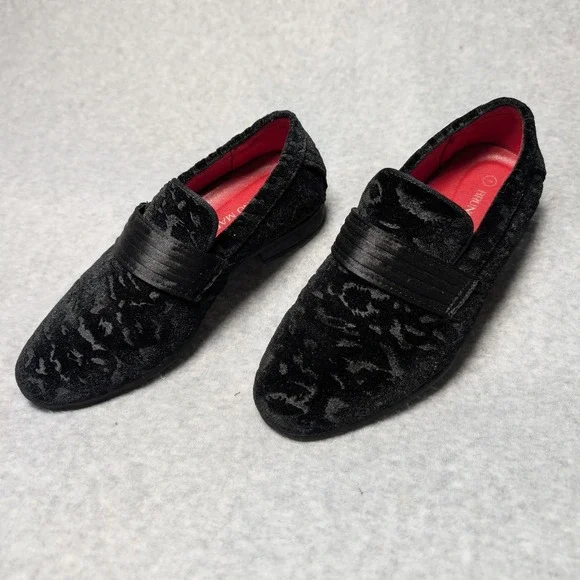 Bruno Marc Boys Black Velvet Damask Loafers Formal Dress Shoes Size 1 Slip On