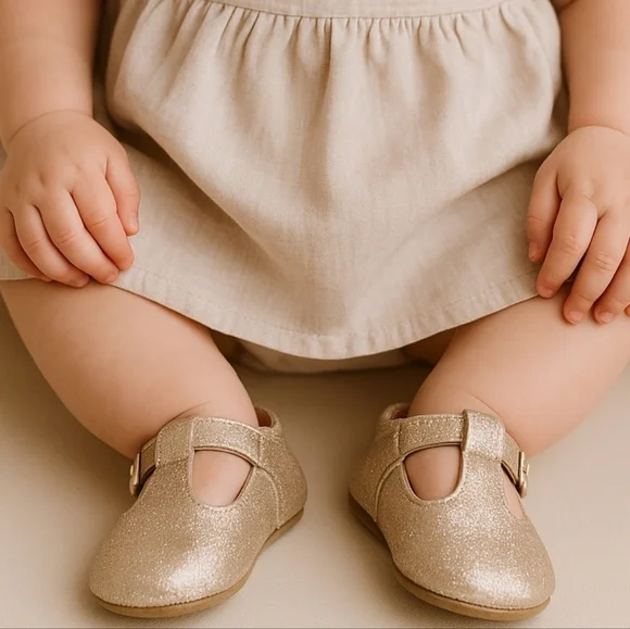 A‎ Bear Co Toddler Size 3 Color Change Gold Smooth Glitter T-Straps Girls