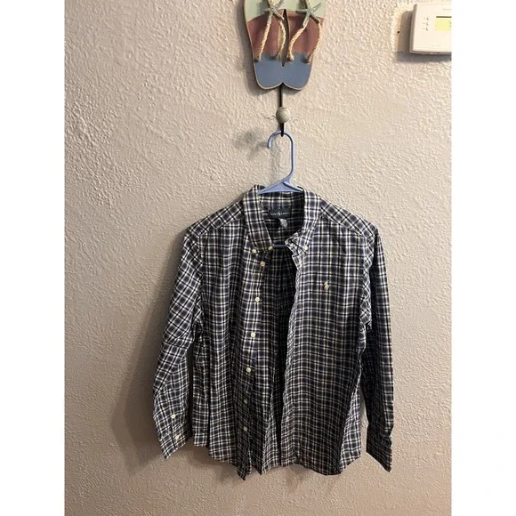 Boys Ralph Lauren Long‎ Sleeve Button Down Plaid Shirt Size Large 14-16