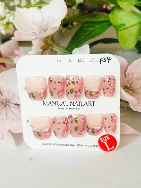 Manual Nailart Pink Floral Press-On Nails – xs,s,m,l