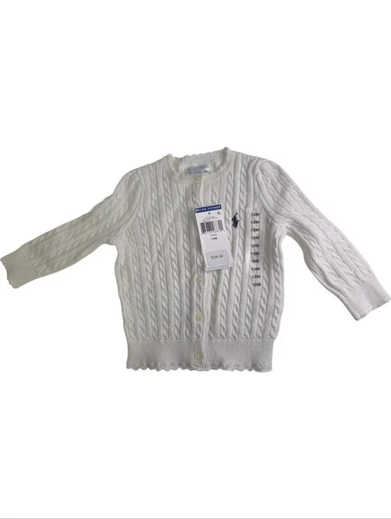 Ralph Lauren Deadstock Knit Cardigan Ruffled Sweater White Cream Size 12 Months