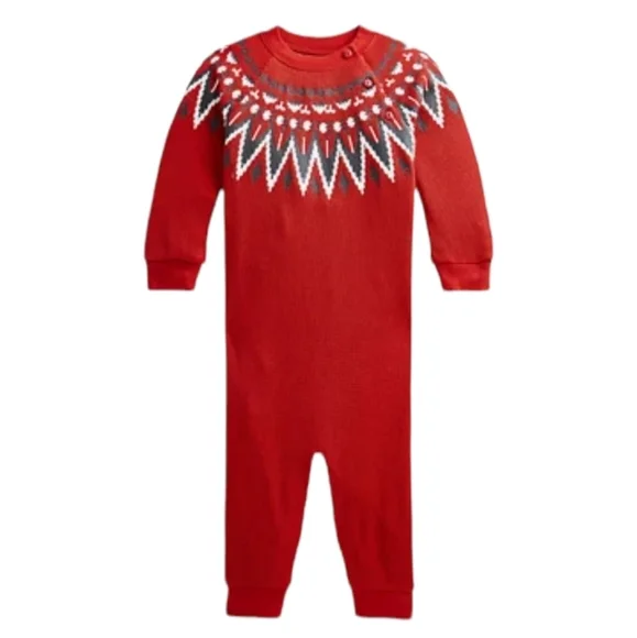 Ralph Lauren Baby Girls Fair Isle Waffle-Knit Coverall Sz 9 MONTH‎