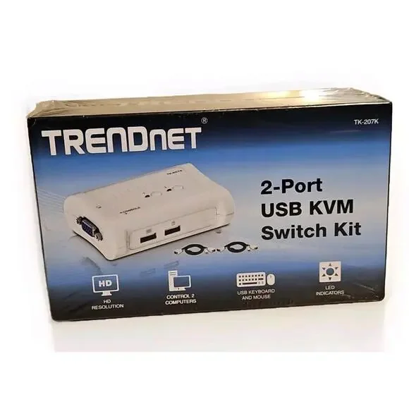 TRENDnet TK-207K 2-Port USB KVM Switch Kit White *NEW* **FREE SHIPPING**