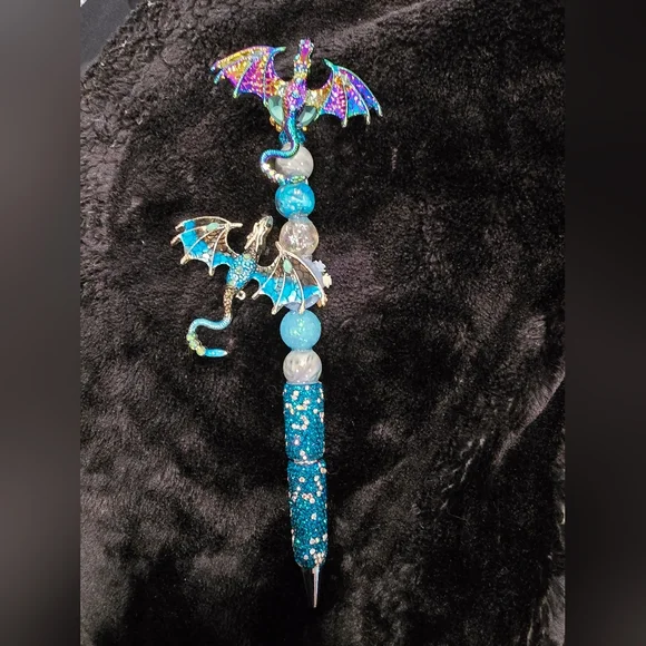Dragon-Themed Blue and Silver Pen