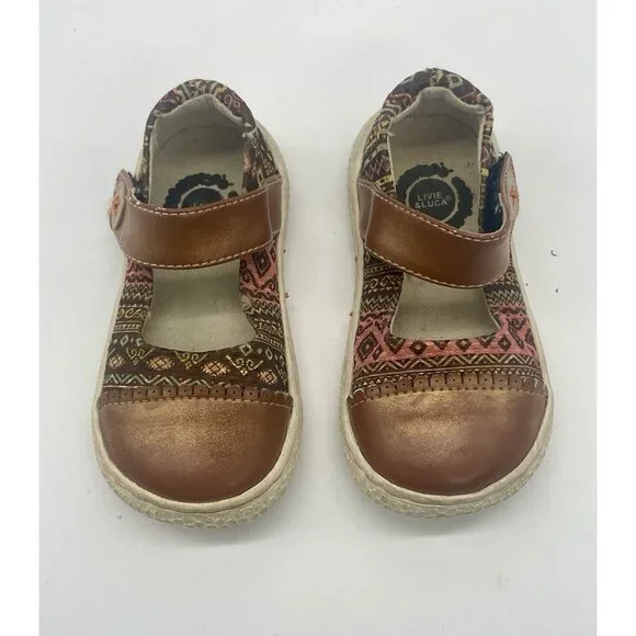 LIVIE & LUCA Tan Leather Shoes Rabbit Ears Adjustable Mary Janes Girls 5 Toddler