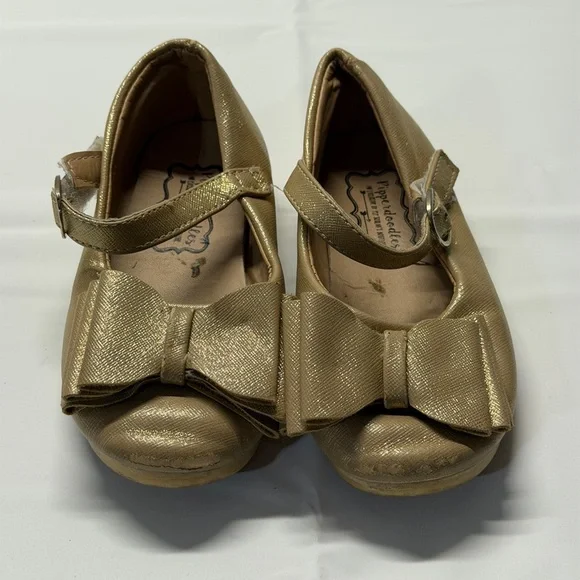 Elegant Gold Bow Kids Dress Shoes