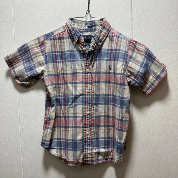 Ralph Lauren Boys 4T Plaid Button Down‎ Shirt Short Sleeve Multi Color Cotton