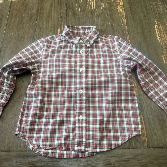Ralph Lauren boys toddler 24m long sleeve button down red black stripe