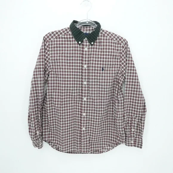 Ralph Lauren Shirt Boys Large Red Plaid Classic Preppy‎ Long Sleeve Button Down