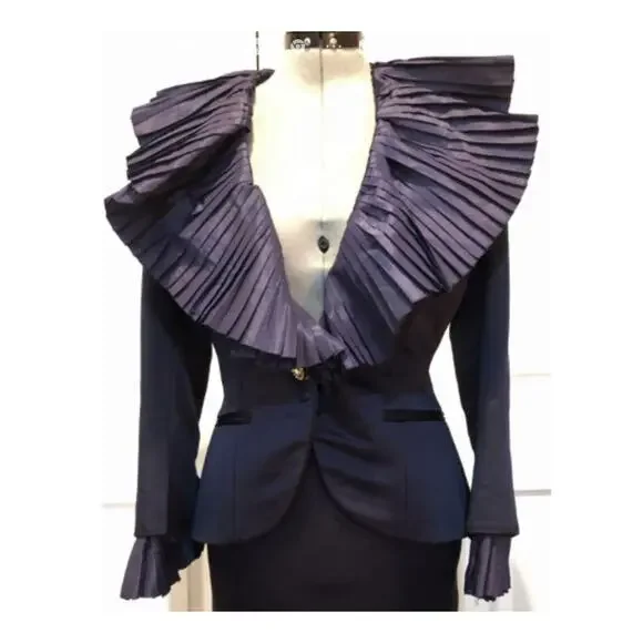 Christian Dior Vtg Satin Evening Jacket With Large Pleated Collar