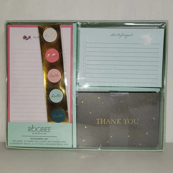 Roobee by‎ Mara Mi Desk Stationery Set - Thank You Cards, Notepad, Envelopes