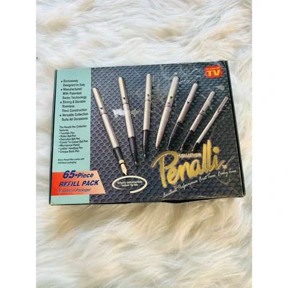 New Old Stock Open Box PENALLI 6 + 1 Pen Collection w/ 65 Piece Refill Pack