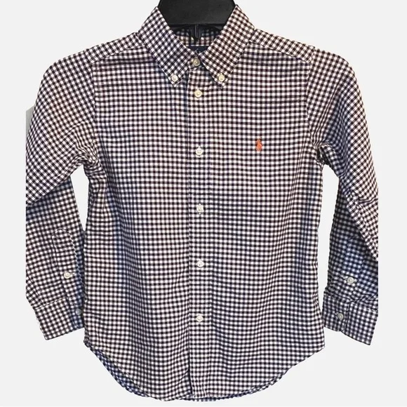 Ralph Lauren Boys Purple Gingham Button Down Shirt Size 6 Preppy