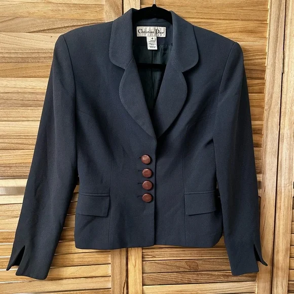 Christian Dior Vintage Waist Lenght Blazer in gray blue size 4