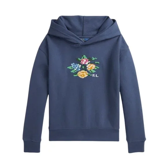 Ralph Lauren Girls Embroidered Fleece Hoodie Casual Preppy - NWT - Medium