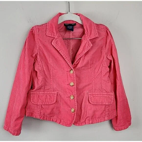 Ralph Lauren Girls Pink Corduroy Blazer Jacket Size 5 School Preppy