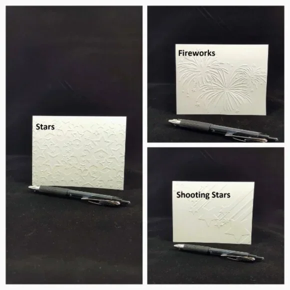 Fireworks & Stars Pack, Set of 6 (2 of each) , Embossed Note Cards &‎ Envelopes