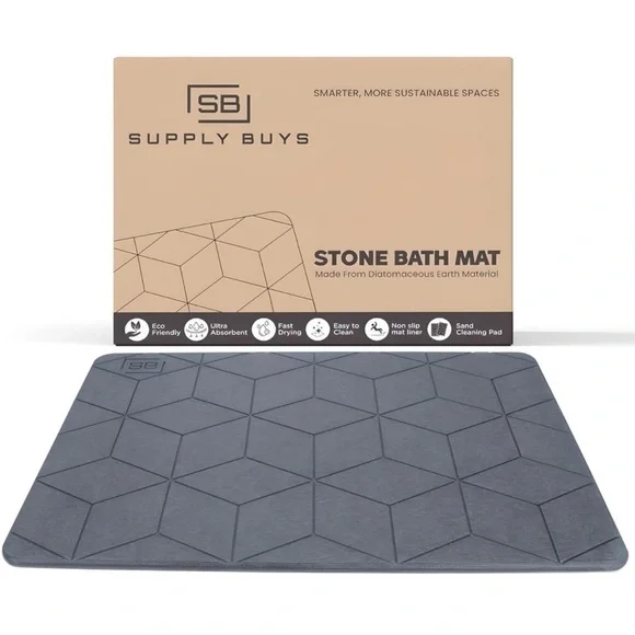 Brand New Stone Bath Mat Diatomaceous Earth Modern Sustainable Non-Slip Gray