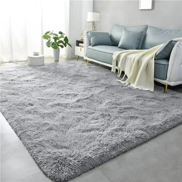 Shag Area Rug 5x8 Soft Grey Fuzzy Plush Carpet for Bedroom Living Room Dorm
