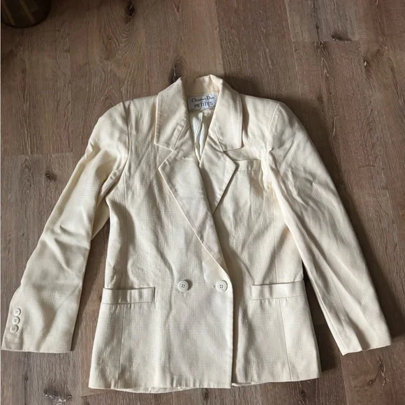 Christian‎ Dior Petite Cream Double-Breasted Blazer Size 4