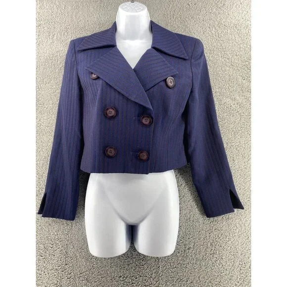 Christian Dior Woman’s Vintage‎ Blue Pinstripe Double Breasted Wool Blazer SZ 8P