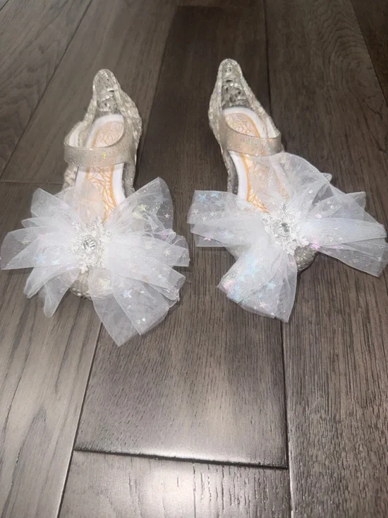 Sparkling White/clear Tulle Bow Girls' Dress jelly Shoes