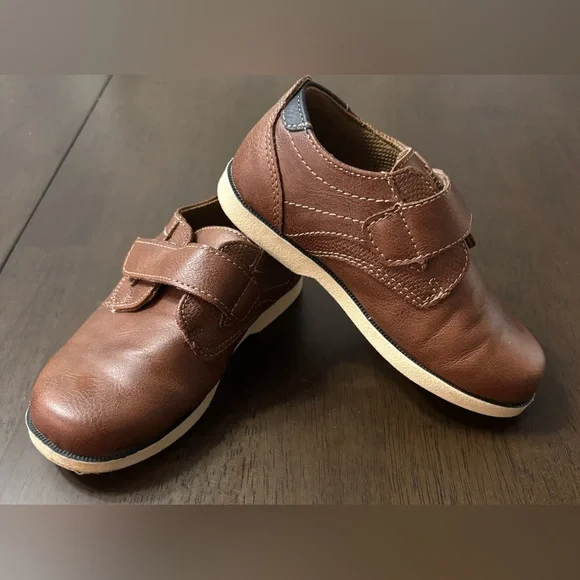 Jumping Beans Cognac Toddler Boys Dress Shoes Brown Loafers‎ Size 9T Hook Loop