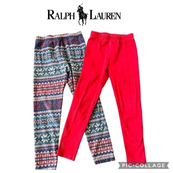 Polo Ralph Lauren girls red / Aztec Snowflake leggings bundle lot set size 6