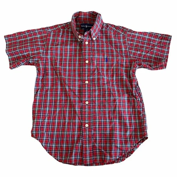 Ralph Lauren Plaid Shirt Red/Blue Short Sleeve Preppy 100% Cotton Size 6 Boy’s