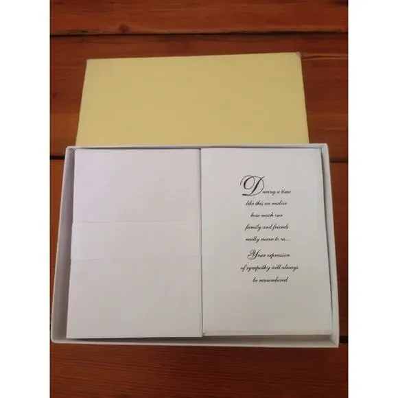 Box of 25 Sympathy Reply Blank Inside White Cards w/ Envelopes Family Friends