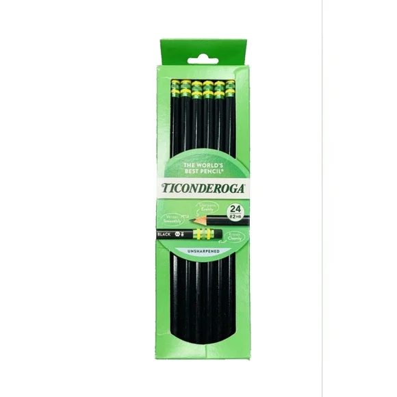 Ticonderoga Number 2HB Soft Pencils, Wood-Cased Graphite Black, 24 Count
