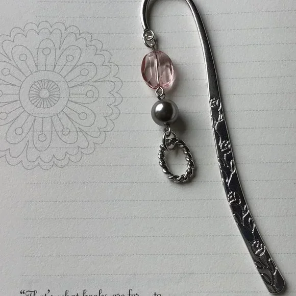 Tibetan Metal‎ Rose Engraved Beaded Hook Bookmark
