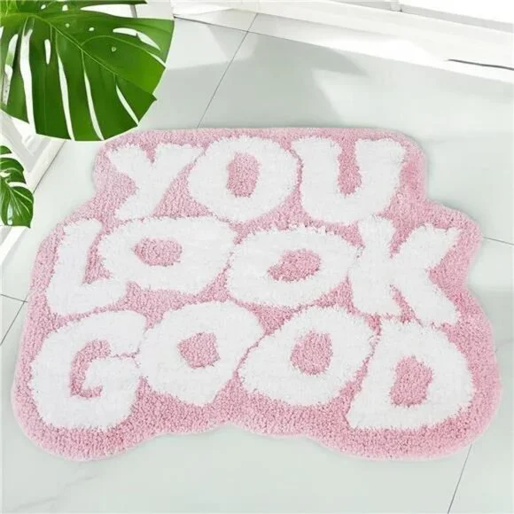 Pink You Look Good Bath Mat Funny Bathroom Rug Non Slip Microfiber Washable