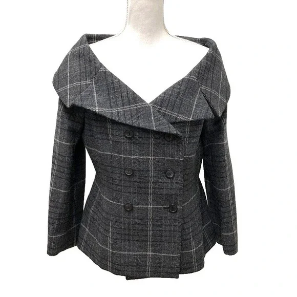 Christian Dior Blazer Wool Jacket Womens 14 Gray Plaid Old Money Designer