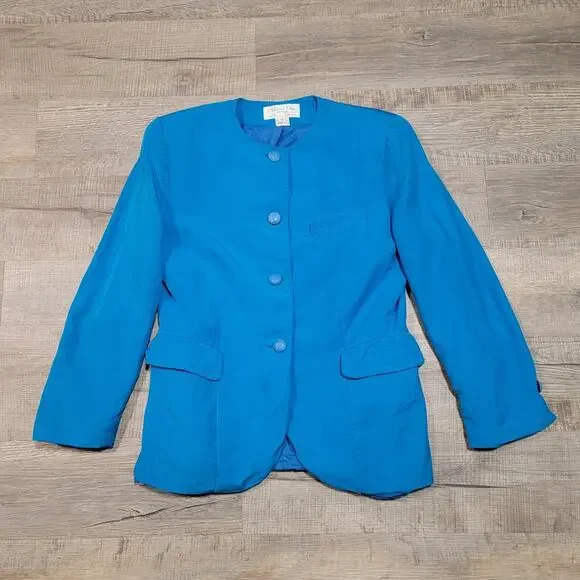 Christian Dior Silk Blazer Jacket Size 12 Button Up Business Careerwear *Flawed*