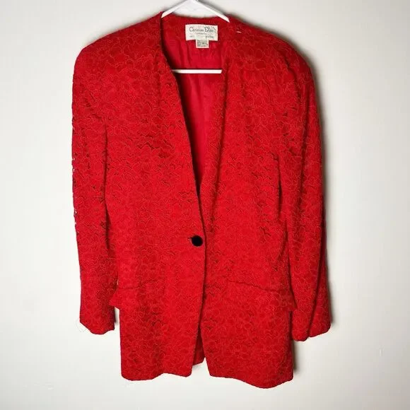 Christian Dior Vintage Red Blazer‎ Jacket Lace Size 6​