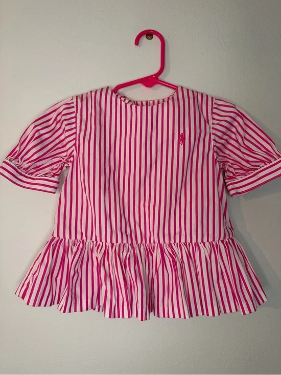 Ralph Lauren Pink and White Striped Peplum Top