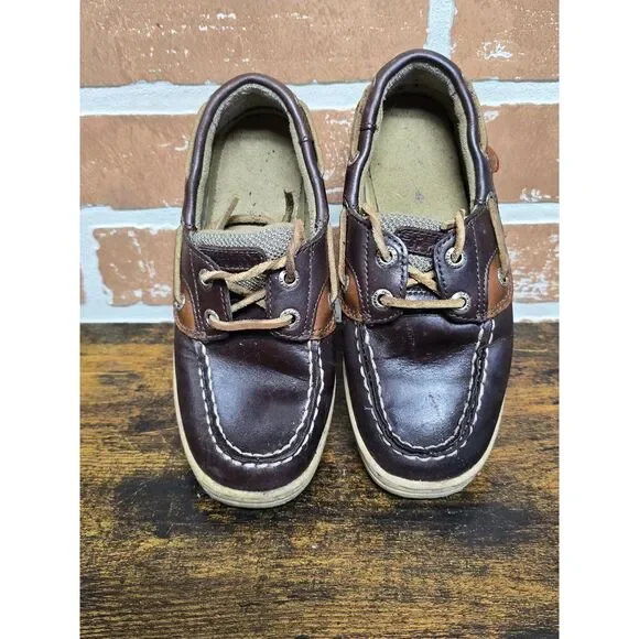 Sperry Top Sider Children's Boys Sz 12 W Boat Shoes Brown Leather /Mesh Slip On