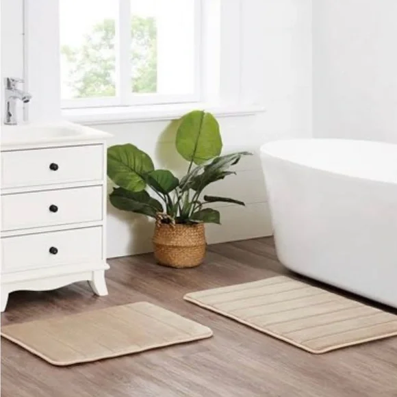 Truly Soft 2 Pack Solid Memory Foam Bath Rug 20 x 32 - Tan