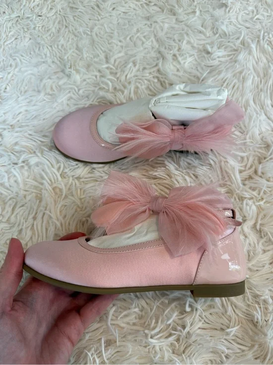 NWT Christian Louboutin Anemonina Flat Rosy Satin Feather Bow Shoes Size 29