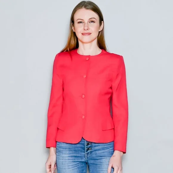 CHRISTIAN DIOR Vintage Bright Pink Collarless Blazer 4