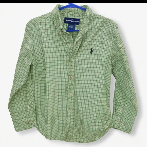 Ralph Lauren Green Checkered Button Down Boys Sz Sm